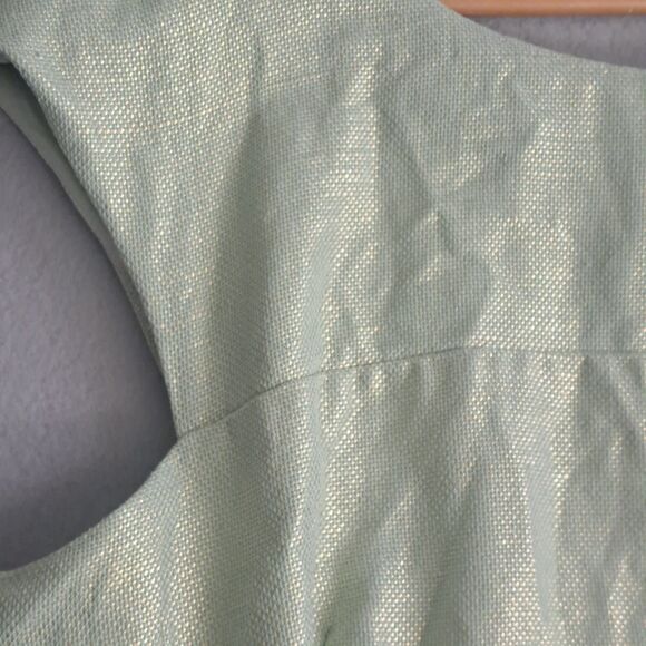 Maeve Anthropologie Shift Dress Women 14 Mint Metallic Green Linen Mentha Cutout - Picture 9 of 15